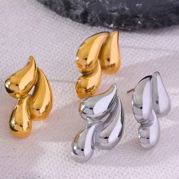 Silver Abstract Drop Earrings – Stainless Steel - Picture 8 of 9